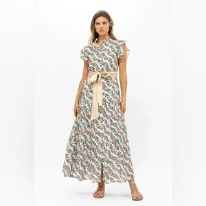 OLIPHANT 
RUFFLE COLLAR BUTTON MAXI- LUPINA CORAL EUC